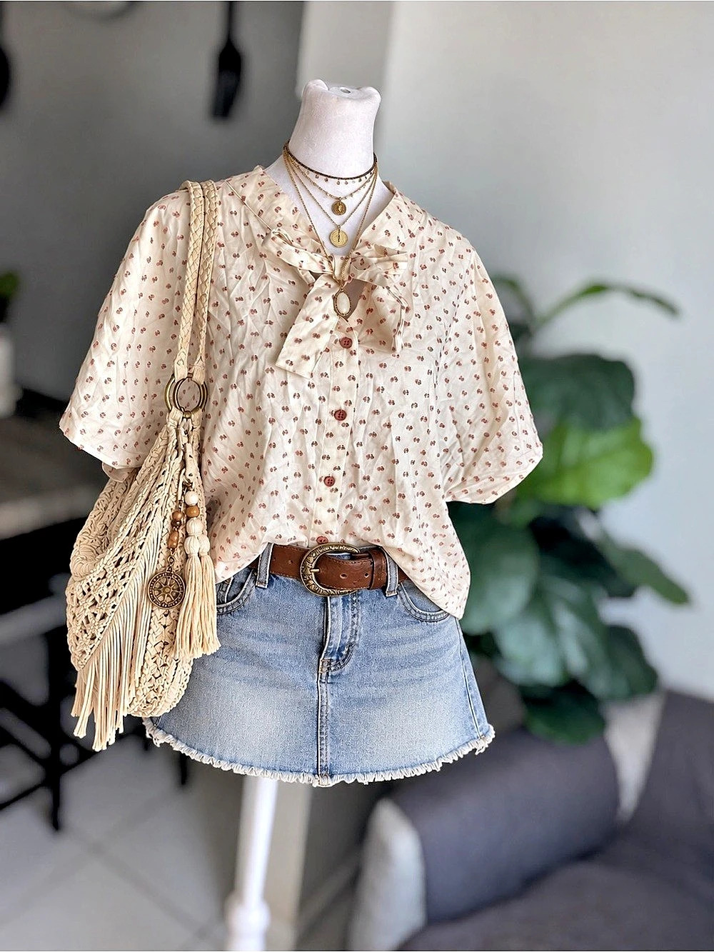 Sweet Salt Floral Bow Front Cotton Blouse Size Small Like New
